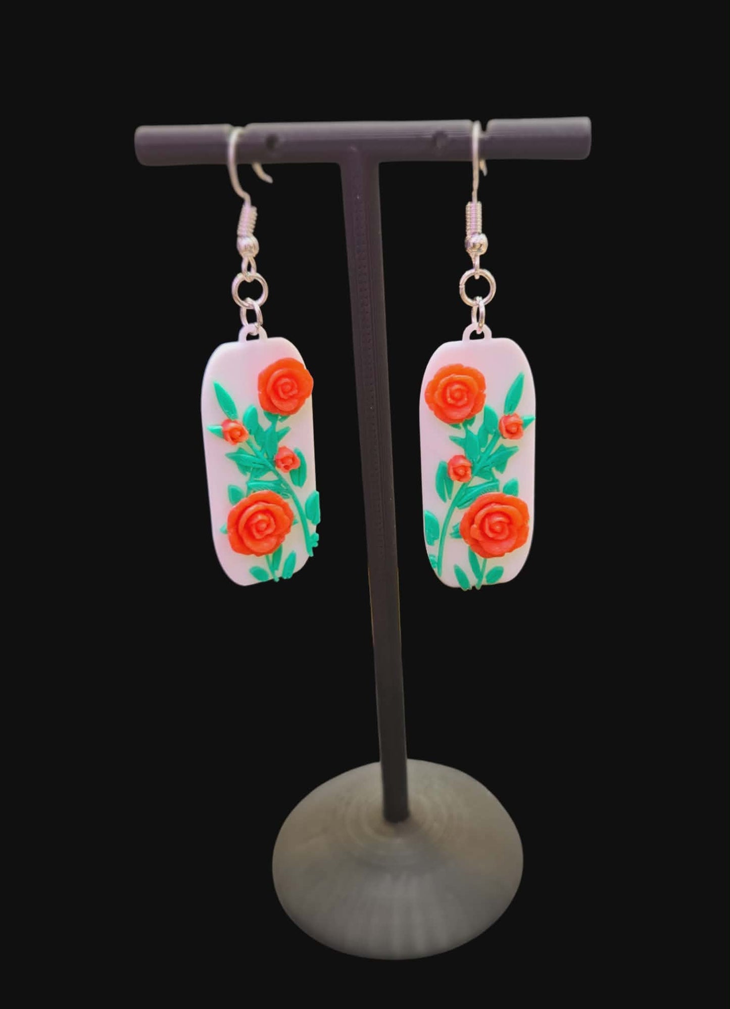 Red Rose Bud Floral Earrings